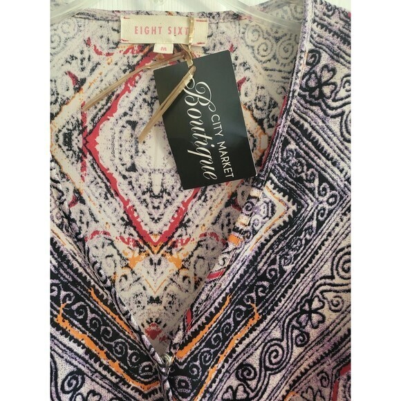 Eight Sixty Womens Bell Sleeve Cream Multicolor Lined Dress Multi Pattern Size M - Picture 5 of 12